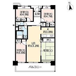UR都市機構コンフォール上倉田9号棟 4LDKの間取図画像