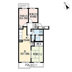 UR都市機構西菅田団地2-8号棟 3DKの間取図画像