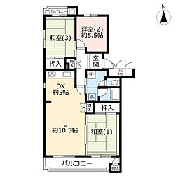 UR都市機構霧が丘グリーンタウン24-2号棟 3LDKの間取図画像