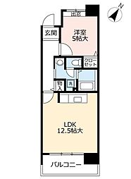 UR都市機構アーベイン渡辺通り南 1LDKの間取図画像