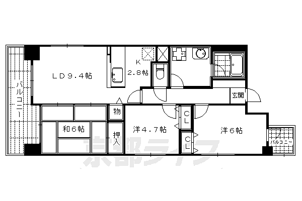 京都府京都市中京区福長町(賃貸マンション3LDK・5階・64.00㎡)の写真 その2