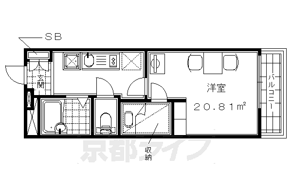 レオパレスインパクトII 306｜京都府京都市伏見区桃山町大島(賃貸マンション1K・3階・20.81㎡)の写真 その2