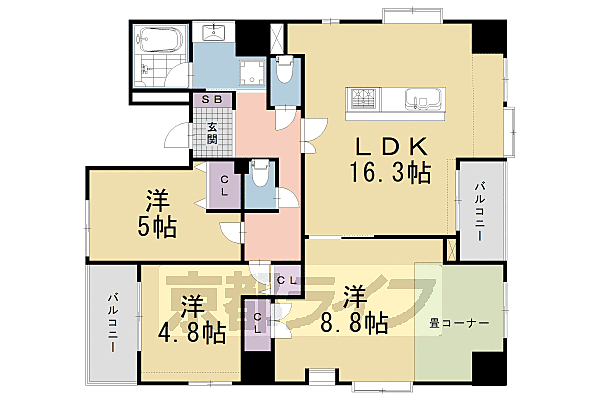 京都府京都市中京区丸屋町(賃貸マンション3LDK・3階・100.01㎡)の写真 その2