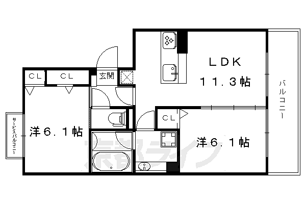 グランソレイユ西院 A-102｜京都府京都市右京区西院西溝崎町(賃貸アパート2LDK・1階・53.49㎡)の写真 その2