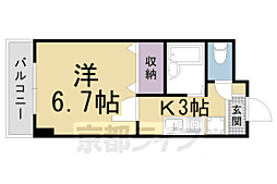 JR山陰本線 円町駅 徒歩5分の賃貸マンション 2階1Kの間取り