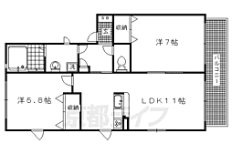 JR山陰本線 太秦駅 徒歩25分の賃貸アパート 2階2LDKの間取り