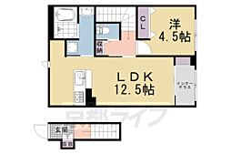 JR山陰本線 太秦駅 徒歩12分の賃貸アパート 2階1LDKの間取り