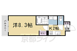 京都地下鉄東西線 太秦天神川駅 徒歩8分の賃貸マンション 1階1Kの間取り