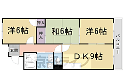 JR山陰本線 太秦駅 徒歩12分の賃貸マンション 3階3LDKの間取り