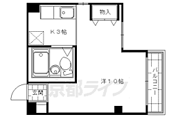京都市営烏丸線 烏丸御池駅 徒歩7分の賃貸マンション 3階1Kの間取り