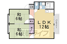 JR山陰本線 嵯峨嵐山駅 徒歩7分の賃貸アパート 2階2LDKの間取り