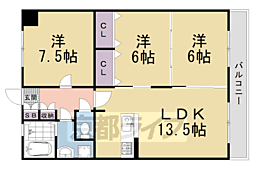 JR山陰本線 嵯峨嵐山駅 徒歩9分の賃貸マンション 4階3LDKの間取り