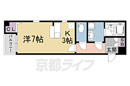 アベニューサイド五条 3階1Kの間取り