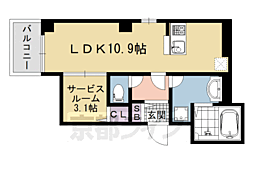 レジデンス京都洛央 1階ワンルームの間取り