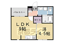 JR山陰本線 太秦駅 徒歩6分の賃貸アパート 2階1LDKの間取り