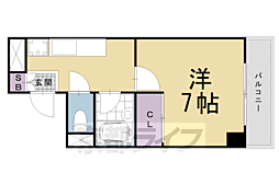 京都市営烏丸線 烏丸御池駅 徒歩7分の賃貸マンション 2階1Kの間取り