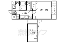 阪急嵐山線 松尾大社駅 徒歩15分の賃貸マンション 2階1Kの間取り