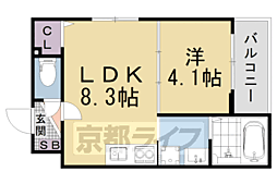 京都市山科区大宅五反畑町アパート 1LDKの間取図画像
