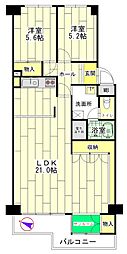 エバーグリーン神戸ポートアイランド5号棟 2LDKの間取図画像