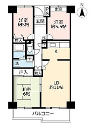 UR都市機構白鳥パークハイツ日比野東3号棟 3LDKの間取図画像