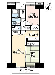 UR都市機構白鳥パークハイツ大宝7号棟 2LDKの間取図画像