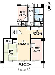UR都市機構神宮東パークハイツ15号棟 3LDKの間取図画像