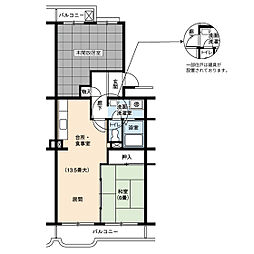UR都市機構一社東 1LDKの間取図画像