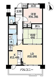UR都市機構アーバンラフレ虹ケ丘南5号棟 2LDKの間取図画像