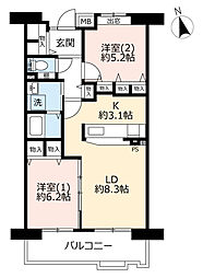 UR都市機構アーバンラフレ虹ケ丘南7号棟 2LDKの間取図画像