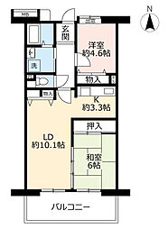 UR都市機構アーバンラフレ虹ケ丘南2号棟 2LDKの間取図画像