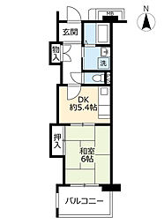 UR都市機構アーバンラフレ虹ケ丘南2号棟 1DKの間取図画像
