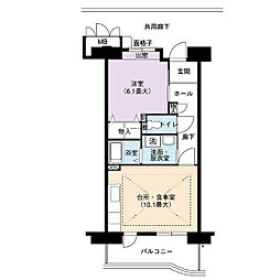UR都市機構アーバンラフレ虹ヶ丘東2号棟 1DKの間取図画像