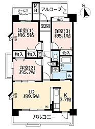 UR都市機構アーバンラフレ虹ケ丘南5号棟 3LDKの間取図画像
