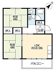 UR都市機構藤山台団地346棟 2LDKの間取図画像