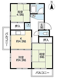 UR都市機構藤山台団地334棟 2DKの間取図画像