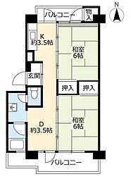 UR都市機構中央台団地227棟 2DKの間取図画像
