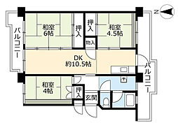UR都市機構中央台団地226棟 3DKの間取図画像