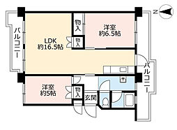 UR都市機構中央台団地226棟 2LDKの間取図画像