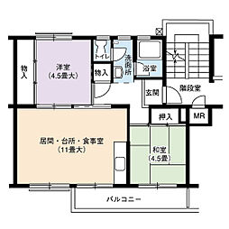 UR都市機構岩成台団地026棟 2LDKの間取図画像