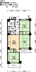 UR都市機構高座台団地102号棟 3DKの間取図画像