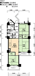 UR都市機構高座台団地102号棟 3DKの間取図画像