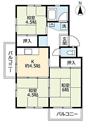 UR都市機構藤山台団地363棟 2DKの間取図画像