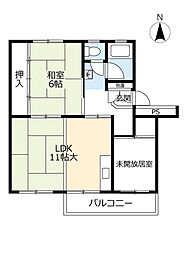 UR都市機構岩成台団地026棟 1LDKの間取図画像