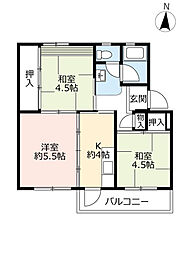 UR都市機構藤山台団地352棟 2DKの間取図画像