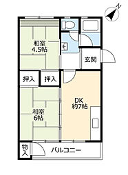 UR都市機構岩成台団地037棟 2DKの間取図画像