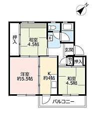 UR都市機構藤山台団地346棟 2DKの間取図画像