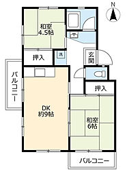 UR都市機構藤山台団地363棟 2DKの間取図画像