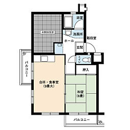 UR都市機構藤山台団地363棟 1DKの間取図画像