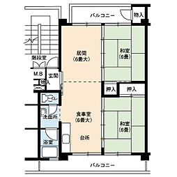 UR都市機構岩成台団地026棟 2LDKの間取図画像