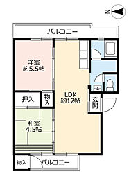 UR都市機構藤山台団地112棟 2LDKの間取図画像